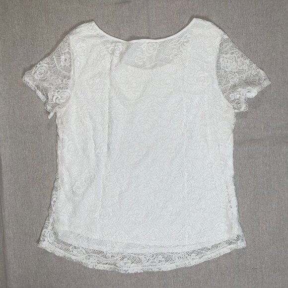 Leo & Nicole | Cream Lace Short Sleeve Top | Large - Picture 2 of 5